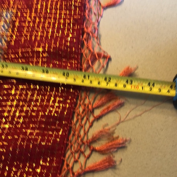 Vintage India Red Scarf with Gold Shimmer - Picture 5 of 7